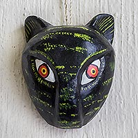 Small wood mask, 'Black Panther Guardian' - Hand Painted Black Panther Mini Mask