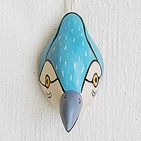 Small wood mask, 'Kingfisher' - Light Blue Kingfisher Small Wood Mask