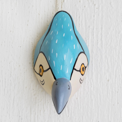 Kleine Holzmaske - Hellblaue Eisvogel-Maske aus Holz