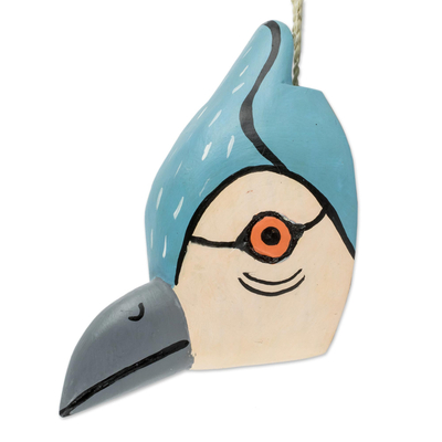 Small wood mask, 'Kingfisher' - Light Blue Kingfisher Small Wood Mask
