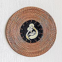 Ceramic and pine needle wall accent, 'Sacred Family' - Ceramic and Pine Needle Holy Family Wall Plaque
