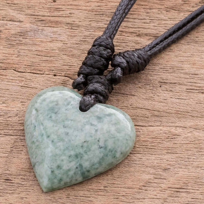 Jade pendant necklace, 'Compassion in Green' - Green Jade Heart Necklace from Guatemala