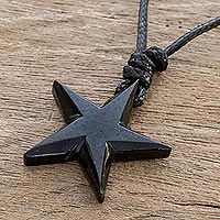 Jade pendant necklace, 'Heavenly Star in Black'