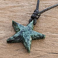 Jade pendant necklace, 'Heavenly Star in Green' - Star-Shaped Jade Pendant Necklace