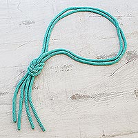 Beaded lariat necklace, 'Union in Turquoise' - Turquoise Beaded Lariat Style Necklace