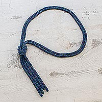 Beaded lariat necklace, 'Union in Blue' - Knotted Blue Lariat Beaded Necklace
