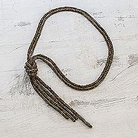 Beaded lariat necklace, 'Union in Bronze' - Metallic Beaded Lariat Necklace from Guatemala