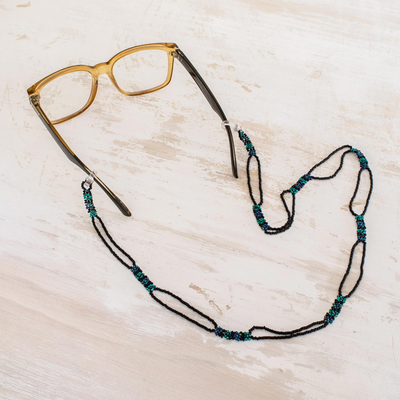 Beaded eyeglass lanyard, 'Azure Blooms' - Handmade Beaded Eyeglass Lanyard from Guatemala