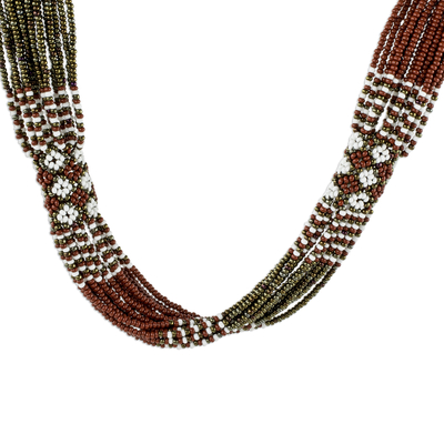 Lange Perlen-Torsade-Halskette, „Harmonie aus Terrakotta und Bronze“. - Glasperlen-Torsade-Halskette aus Terrakotta und Bronze