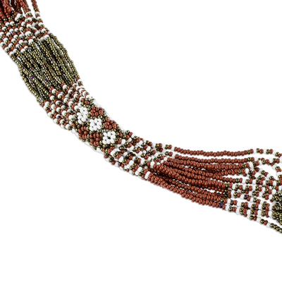 Long beaded torsade necklace, 'Terracotta and Bronze Harmony' - Glass Beaded Torsade Necklace in Terracotta and Bronze