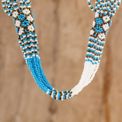 Long beaded torsade necklace, Turquoise and White Harmony