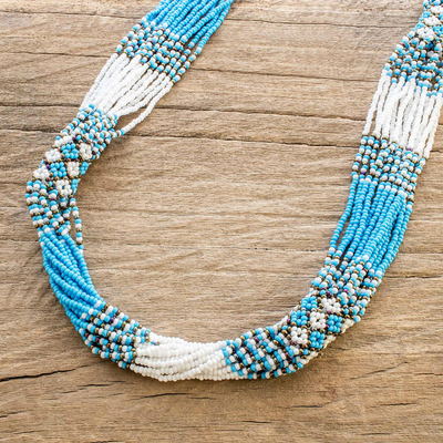 Long beaded torsade necklace, 'Turquoise and White Harmony' - Handmade Turquoise and White Beaded Necklace