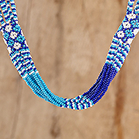 Lange Perlen-Torsade-Halskette, „Kobalt- und Türkis-Harmonie“
