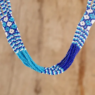 Long beaded torsade necklace, 'Cobalt and Turquoise Harmony' - Blue Torsade Necklace Made from Glass Beads