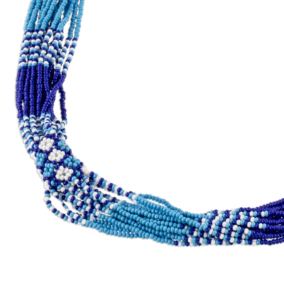 Long beaded torsade necklace, 'Cobalt and Turquoise Harmony' - Blue Torsade Necklace Made from Glass Beads