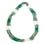 Long beaded torsade necklace, 'Kelly Green and White Harmony' - Hand Beaded Long Torsade Necklace in Green