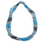 Long beaded torsade necklace, 'Sky and Titanium Harmony' - Multicolored Beaded Long Torsade Necklace