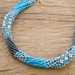 Long beaded torsade necklace, 'Sky and Titanium Harmony' - Multicolored Beaded Long Torsade Necklace