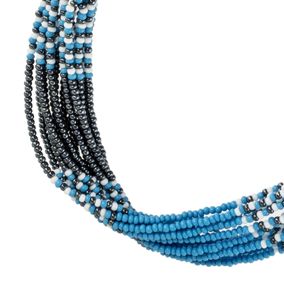 Long beaded torsade necklace, 'Sky and Titanium Harmony' - Multicolored Beaded Long Torsade Necklace