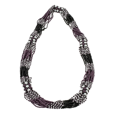 Long beaded torsade necklace, 'Black and Plum Harmony' - Purple and Black Long Beaded Necklace