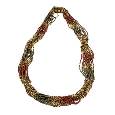 Long beaded torsade necklace, 'Gold and Bronze Harmony' - Beaded Long Necklace in Gold and Bronze