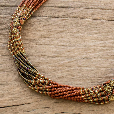 Lange Perlen-Torsade-Halskette - Lange Perlenkette aus Gold und Bronze