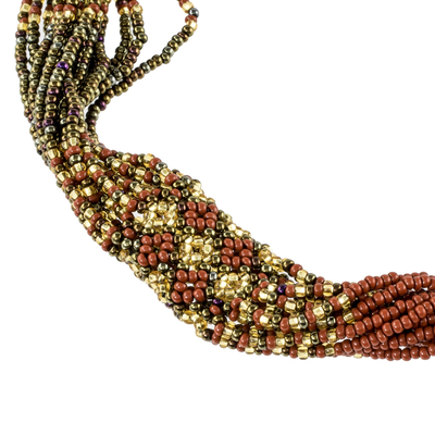 Lange Perlen-Torsade-Halskette - Lange Perlenkette aus Gold und Bronze