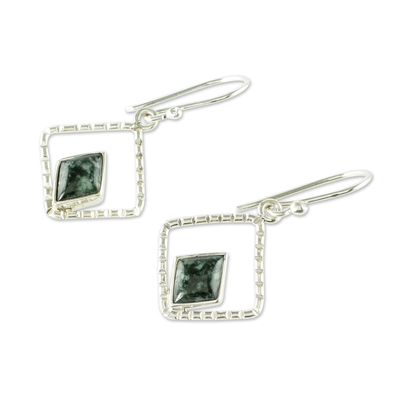 Jade dangle earrings, 'Dark Green Breeze' - Natural Dark Green Jade Earrings