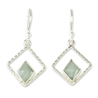Jade dangle earrings, 'Pale Green Breeze' - Pale Green Jade Dangle Earrings