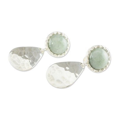 Jade-Ohrringe - Ohrringe aus gehämmertem Sterlingsilber und Jade