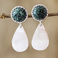 Jade dangle earrings, 'Maya Polish in Dark Green' - Sterling Silver Earrings with Dark Green Jade