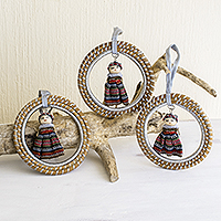 Pine needle ornaments, 'Silver Diversity' (set of 3)