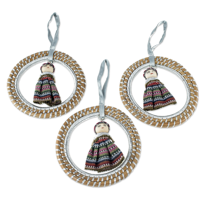 Pine needle ornaments, 'Silver Diversity' (set of 3) - Guatemalan Handmade Pine Needle Ornaments (Set of 3)