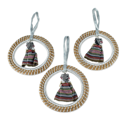 Pine needle ornaments, 'Silver Diversity' (set of 3) - Guatemalan Handmade Pine Needle Ornaments (Set of 3)