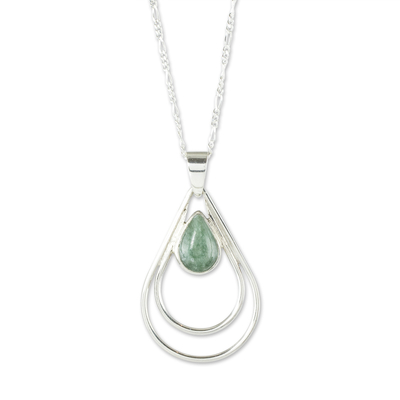 Jade pendant necklace, 'Simple Drop in Light Green' - Green Jade and Sterling Silver Teardrop Pendant Necklace