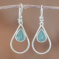 Jade dangle earrings, 'Simple Drop in Light Green'