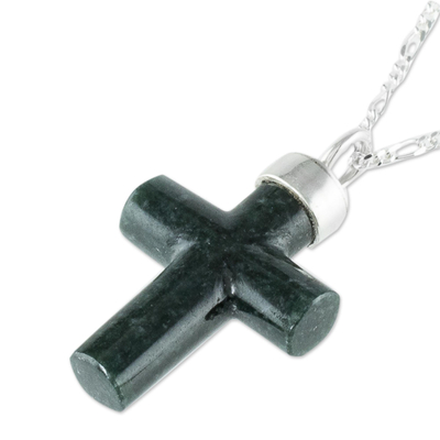 Jade-Kreuz-Anhänger-Halskette - Halskette mit Kreuzanhänger aus dunkelgrüner Jade
