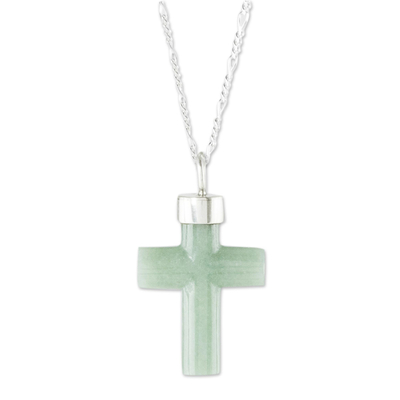 Jade-Kreuz-Anhänger-Halskette - Hellgrüne Halskette mit Kreuzanhänger