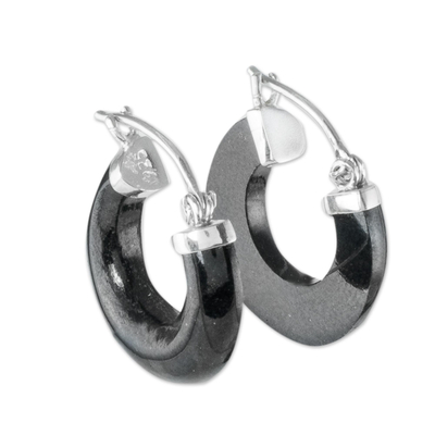 Jade hoop earrings, 'Zacapa Midnight' - Handmade Black Jade Hoop Earrings