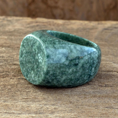 Jade ring, 'Signet' - Hand Carved Natural Jade Ring
