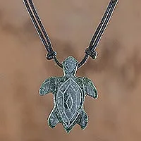 Jade pendant necklace, 'Marine Turtle' - Hand Carved Jade turtle Necklace