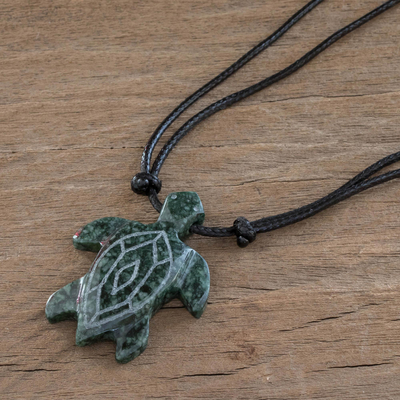 Jade pendant necklace, 'Marine Turtle' - Hand Carved Jade turtle Necklace