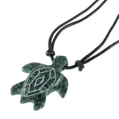 Jade pendant necklace, 'Marine Turtle' - Hand Carved Jade turtle Necklace