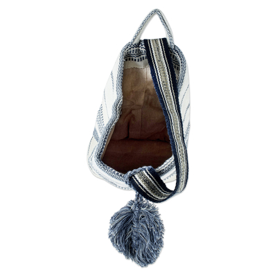 Bolso bandolera de algodón (15 pulgadas) - Bolso de hombro de algodón azul y blanquecino (15 pulgadas)