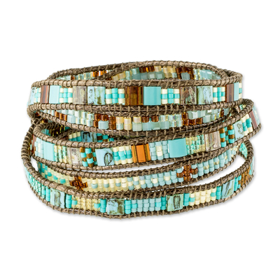 Beaded wrap bracelet, 'Solola Sunset' - Artisan Crafted Glass Bead Wrap Bracelet