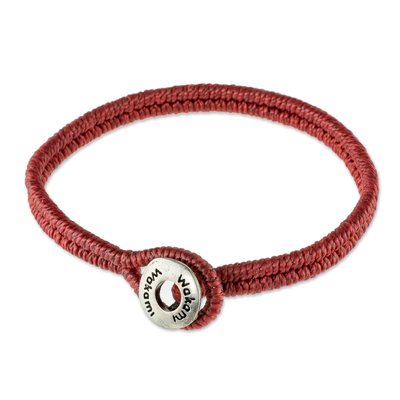 Macrame wristband bracelet, 'Far Reaches' - Red Macrame Wristband Bracelet