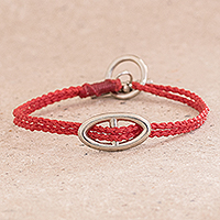 Braided cord bracelet, 'Red Braids' - Buckle Accent Red Cord Bracelet