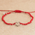 Beaded macrame pendant bracelet, 'Love is Everywhere' - Beaded Red Cord Bracelet with Heart Pendant thumbail