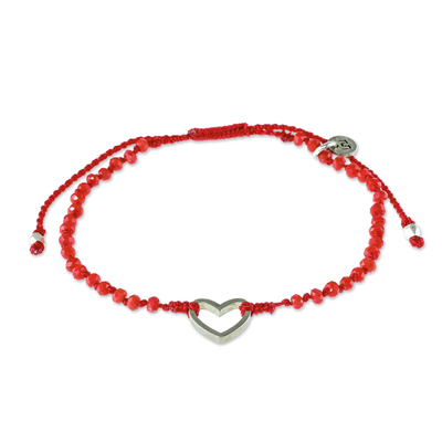 Beaded Red Cord Bracelet with Heart Pendant