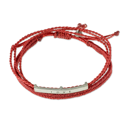 Red Wrap Bracelet with Engraved Pendant